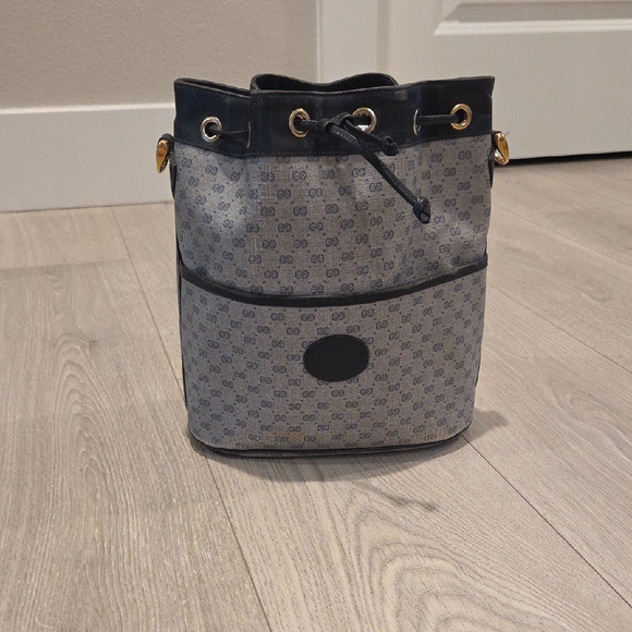 Gucci Handbags - Gucci Vintage Navy Blue Bucket Bag
